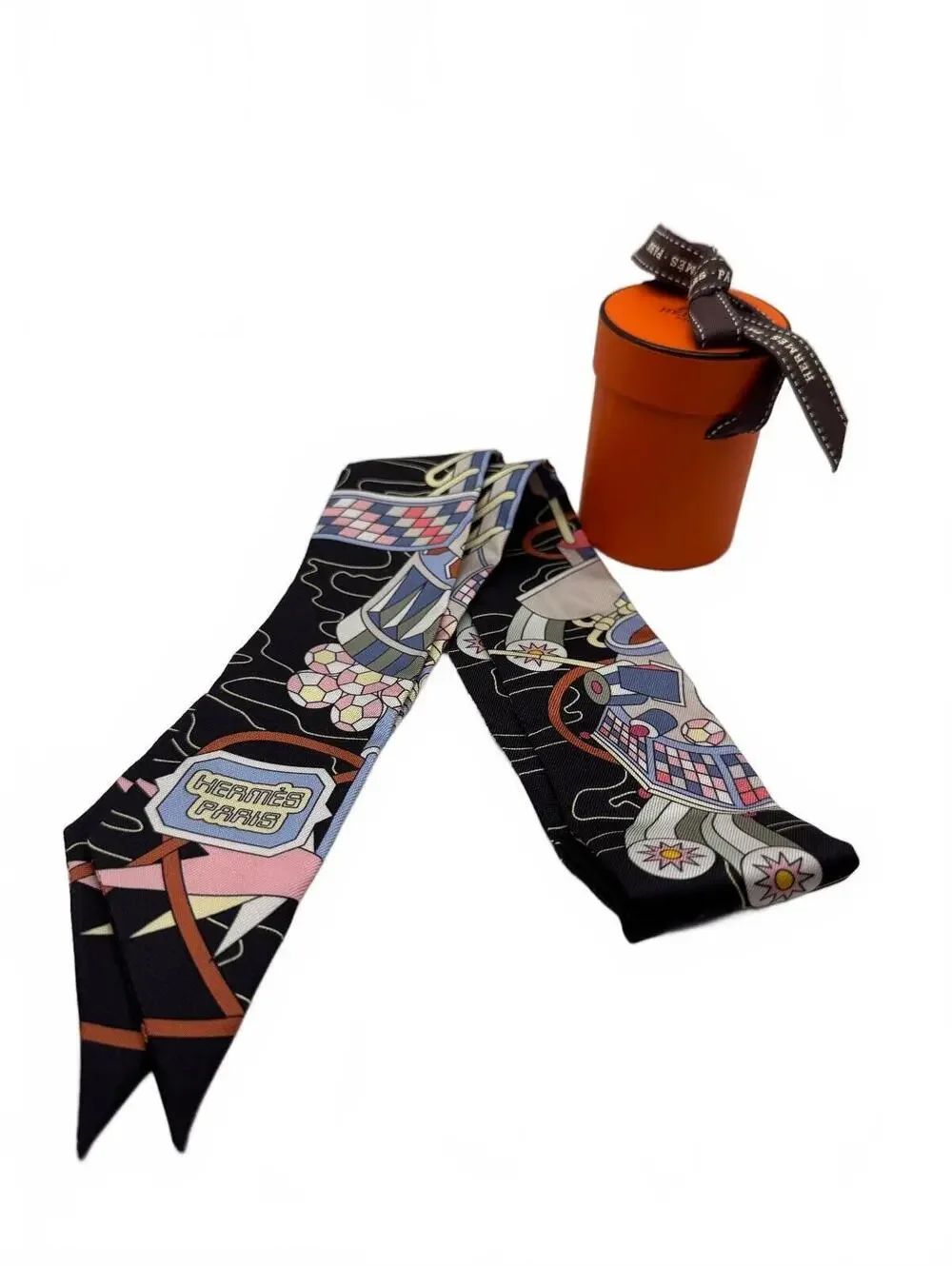 Hermès Twilly Scarf in Noir/Bleu Scarf Odyssey with Original Box and Tags - Picture 2 of 14